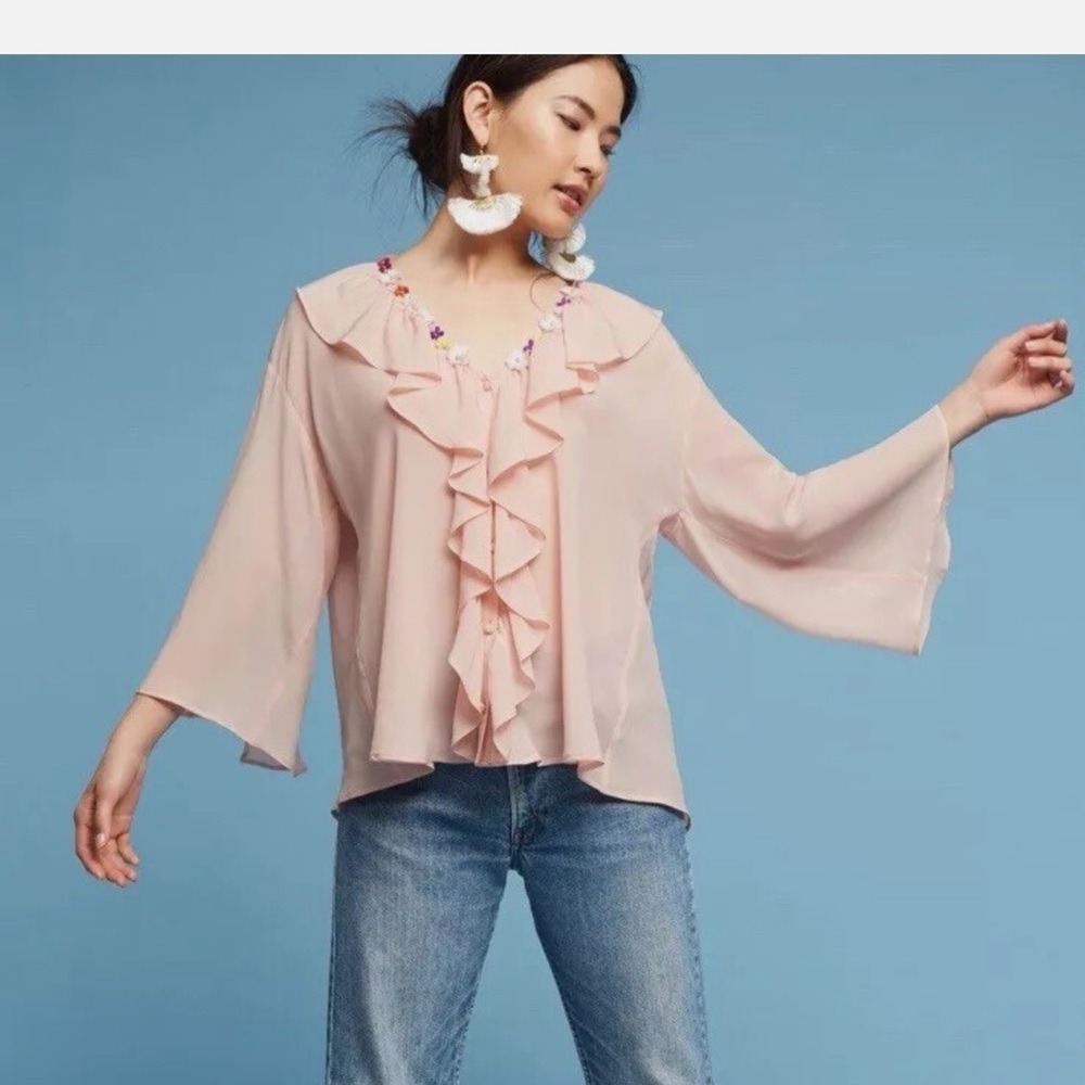 Anthropologie Silk Paul and Joe Ruffle Blouse